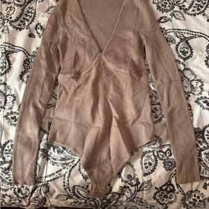 Abercrombie & Fitch Ribbed Bodysuit in Brown